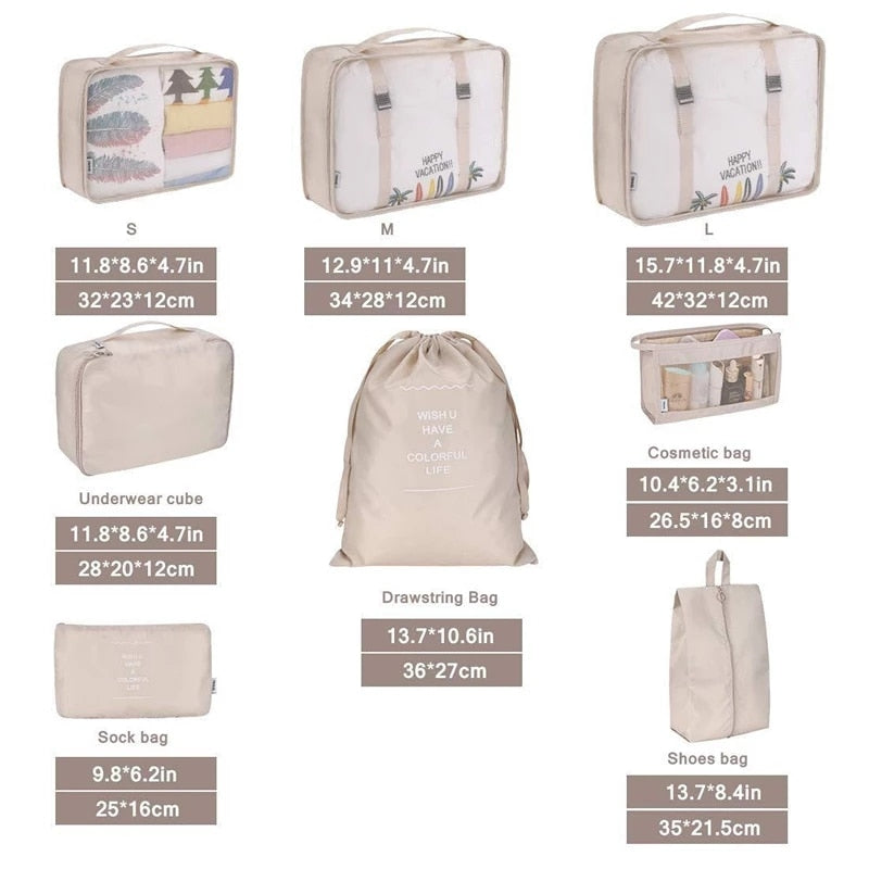 8Pcs/set Packing Cubes Travel Organizer