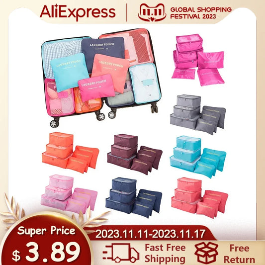 6pcs Set Travel Storage Bags Suitcase Packing Set Storage Cases